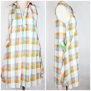 Entro Plaid Sleeveless Rayon shirt dress cottage country southern